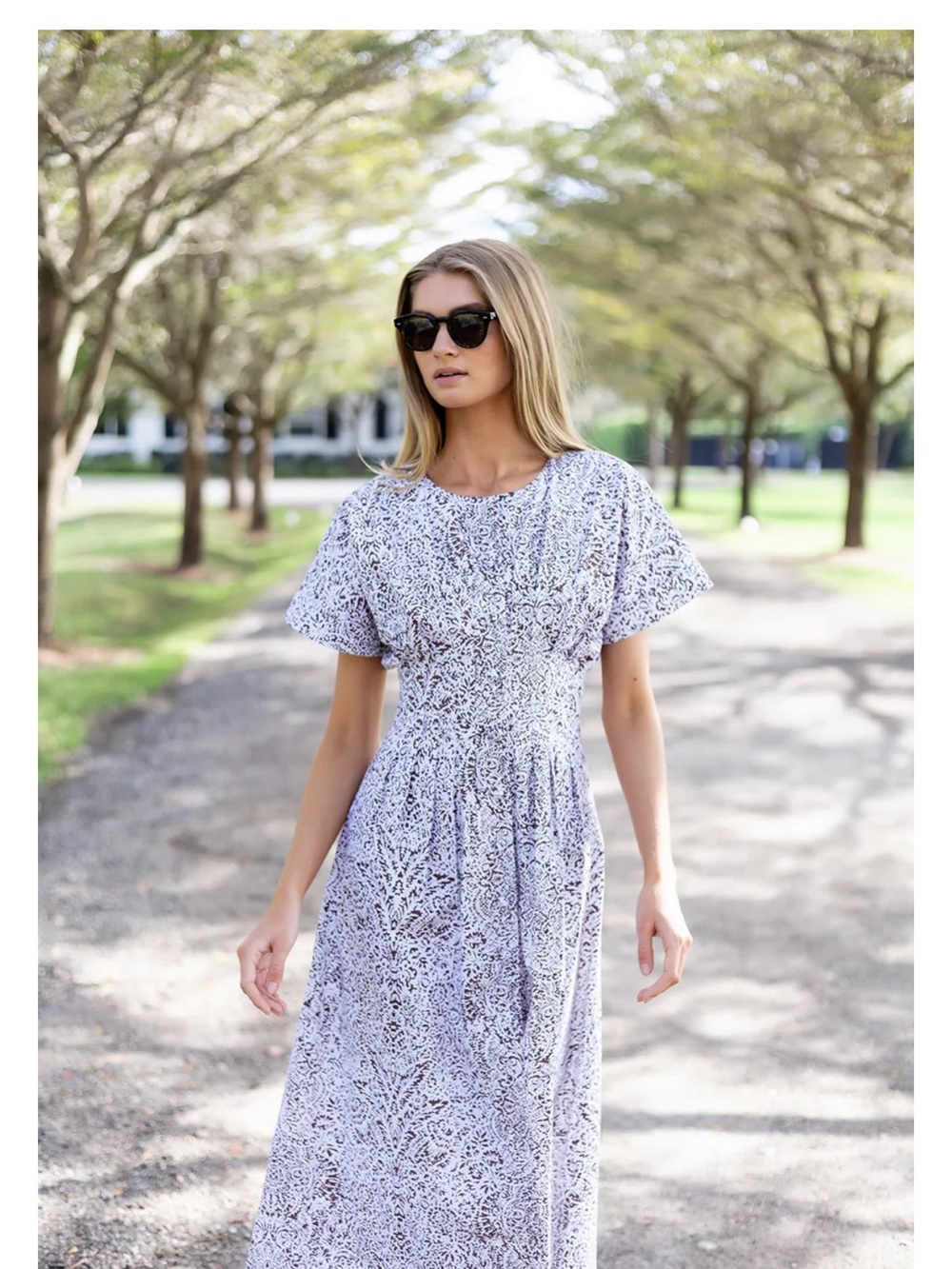 Floral Print Maxi Dress in Light Brown